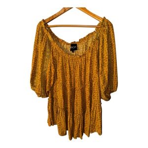 Tanoa Hawaii Gold Boho Eyelet Top Blouse 1X Peplum